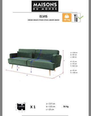 Sofá cama azul de terciopelo maison du monde.