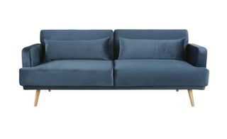 Sofá cama azul de terciopelo maison du monde.