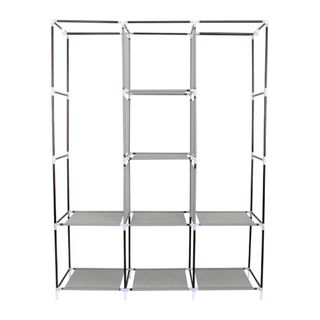 Armario Ropero de Tela con 8 Compartimentos y Barra – 130x45x175 cm, Plegable y Resistente
