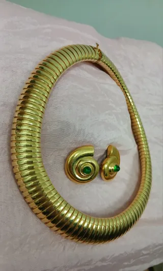 Lote Gargantilla Ancha y Pendientes Vintage 80s