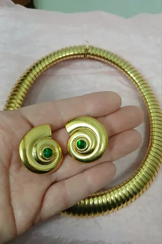 Lote Gargantilla Ancha y Pendientes Vintage 80s