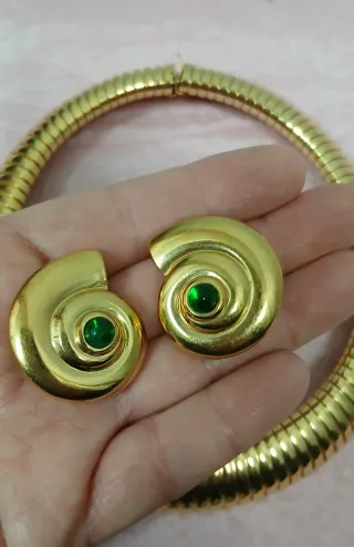 Lote Gargantilla Ancha y Pendientes Vintage 80s