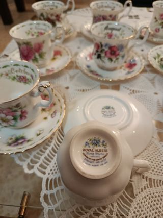 Colección 12 Tazas Té Meses Flores Porcelana