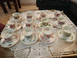 Colección 12 Tazas Té Meses Flores Porcelana