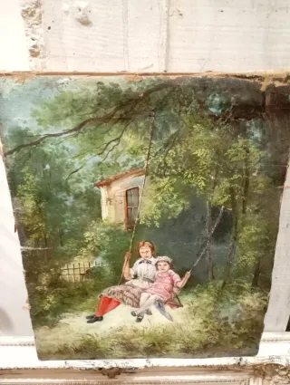 Cuadro antiguo óleo sobre lienzo de lino