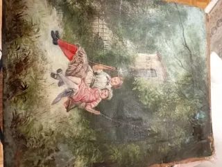 Cuadro antiguo óleo sobre lienzo de lino