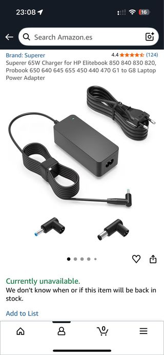 Cargador Superer 65W HP Elitebook