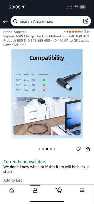 Cargador Superer 65W HP Elitebook