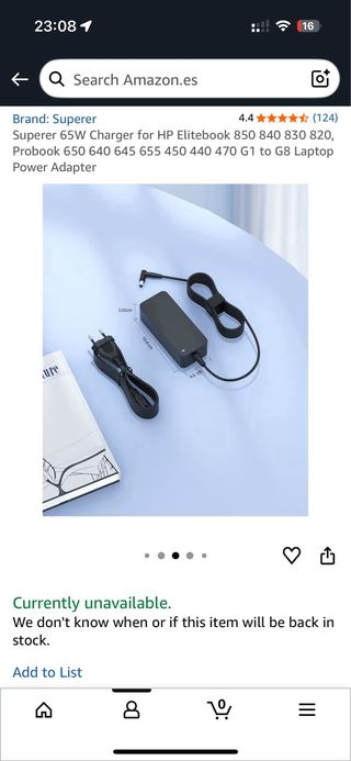 Cargador Superer 65W HP Elitebook