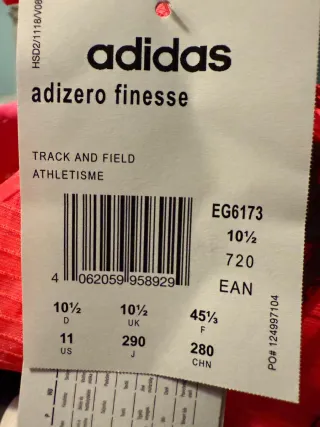 Adidas Adizero Finesse Unisex Talla 45 1/3
