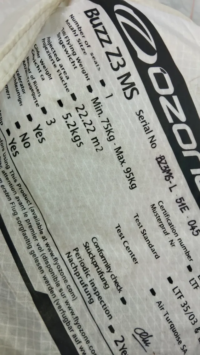 Parapente Ozone Buzz Z3, más equipos en mi perfil