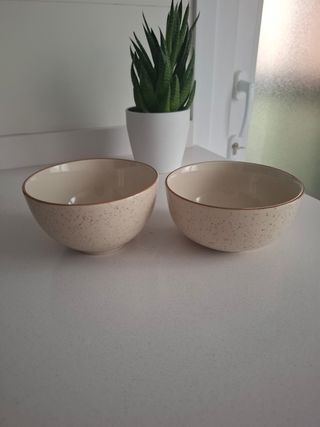 Juego 2 boles de cerámica beige y marrón