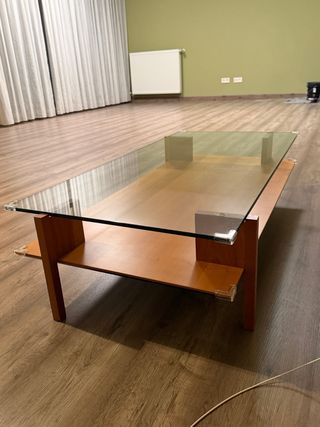 Mesa de centro cristal y madera