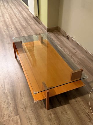 Mesa de centro cristal y madera