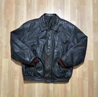 Real leather bomber jacket vintage XL brown y2k 00