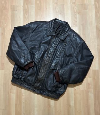 Real leather bomber jacket vintage XL brown y2k 00