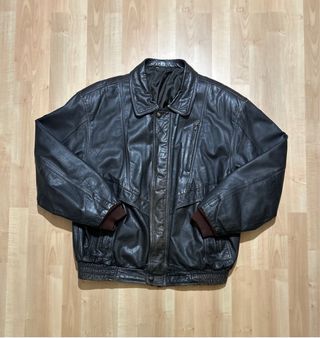 Real leather bomber jacket vintage XL brown y2k 00