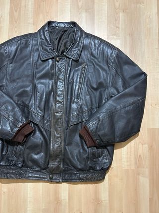 Real leather bomber jacket vintage XL brown y2k 00
