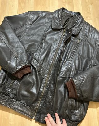 Real leather bomber jacket vintage XL brown y2k 00