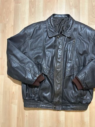 Real leather bomber jacket vintage XL brown y2k 00