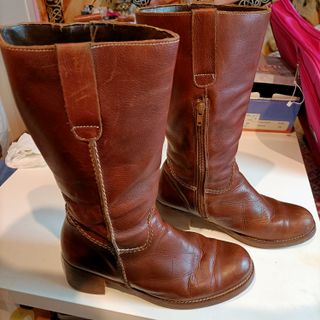 Botas altas de piel, tacon ancho