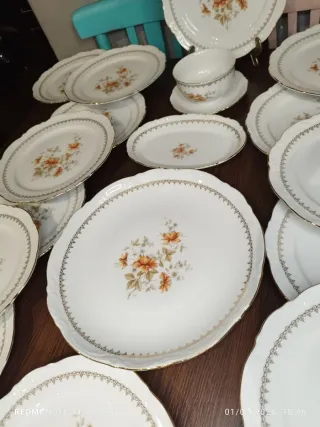 Vajilla Porcelana Vintage 19 Piezas Flores Naranja