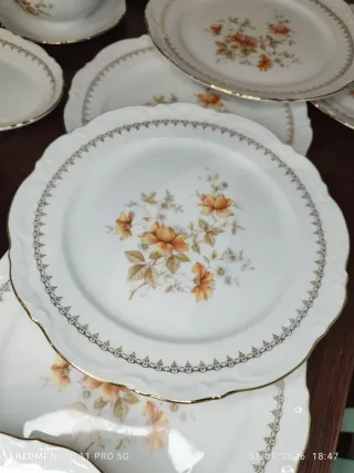 Vajilla Porcelana Vintage 19 Piezas Flores Naranja