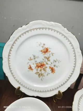 Vajilla Porcelana Vintage 19 Piezas Flores Naranja