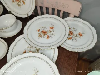 Vajilla Porcelana Vintage 19 Piezas Flores Naranja