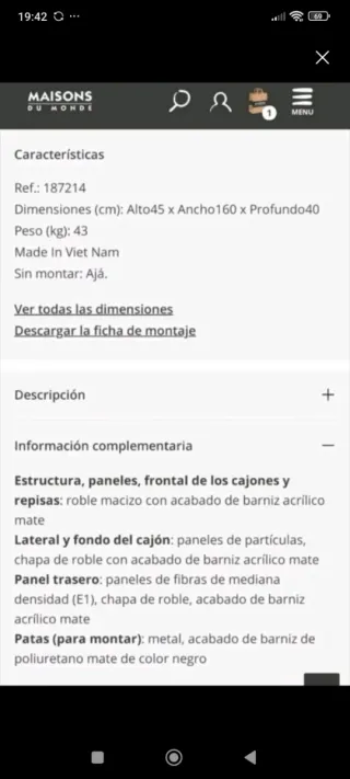 Mueble TV Maisons du Monde madera y metal.