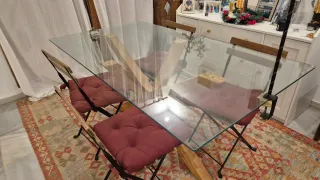 Mesa de comedor cristal y madera