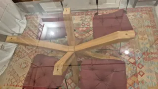 Mesa de comedor cristal y madera