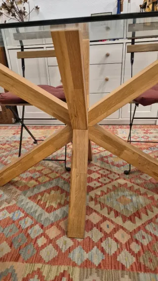 Mesa de comedor cristal y madera