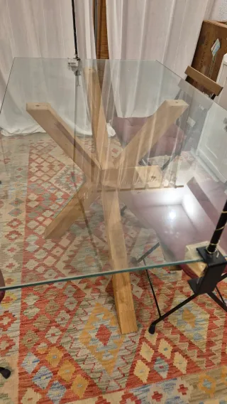Mesa de comedor cristal y madera