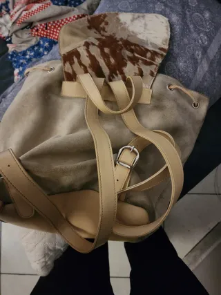 Zainetto vera pelle beige e marrone