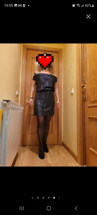 Vestido lentejuelas azul y zapatos piel 38