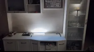 Mueble bar salón vitrina, pintado blanco, módulos