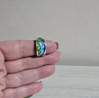 Anillo esmaltado azul y verde de plata