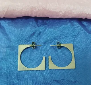 Pendientes Aros Cuadrados Plata Ley Vintage 80s