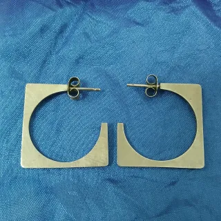 Pendientes Aros Cuadrados Plata Ley Vintage 80s