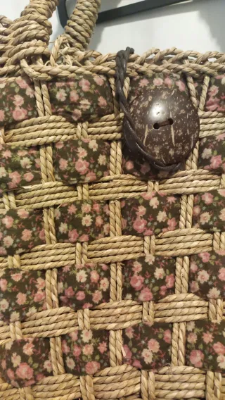 Bolso capazo rafia y tela estampado floral