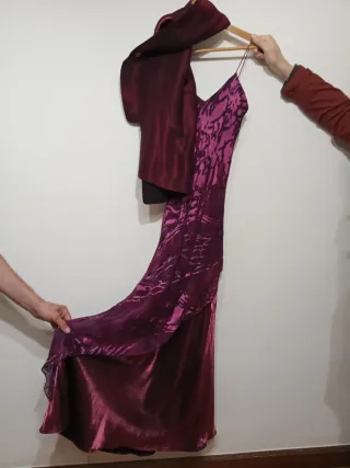 Vestido largo fiesta/cóctel rosa y morado