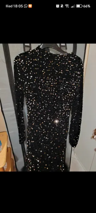 Vestito paillettes nero con ecopelliccia nuovo