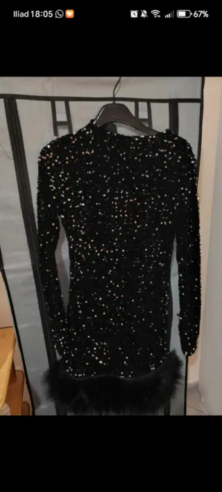 Vestito paillettes nero con ecopelliccia nuovo