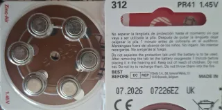 Pilas Audífono 312 Zinc-Air PR41 . ( 54 pilas).
