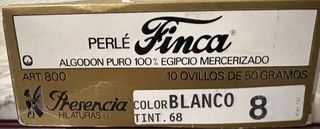 10 Ovillos Hilo algodón puro Egipcio8 Blanco Finca