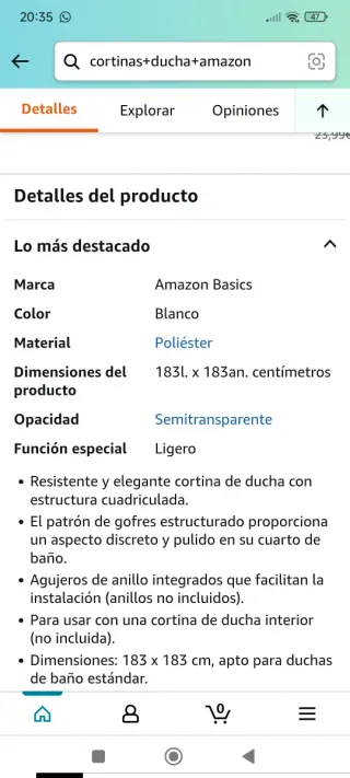 Cortina de ducha blanca de poliéster