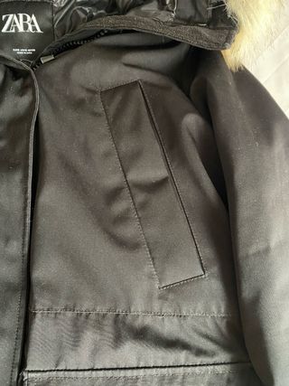 Abrigo Zara Negro con Capucha - estola pelo nueva