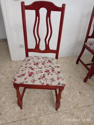 4 Sillas Comedor Madera Tapizadas Flores