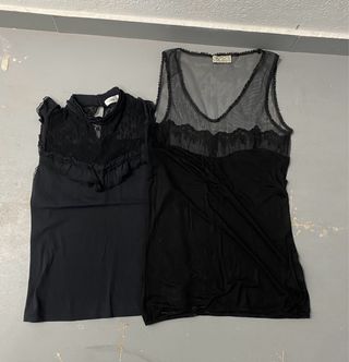 Lote 2 Camisetas Negras Encaje Talla M